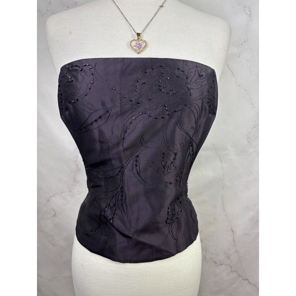 VTG 90s Fairy Bustier Corset Top Purple Beaded Strapless Sz 6 Y2K Whimsigoth - Picture 2 of 11